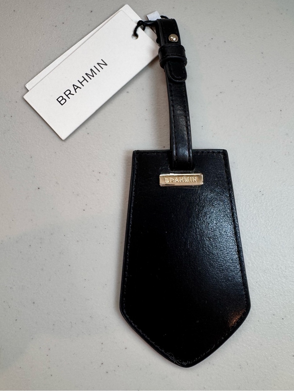 Brahmin Black Topsail Leather Voyage Luggage Tag